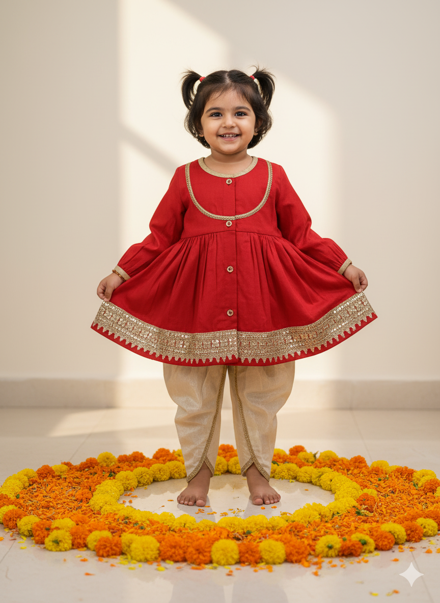 Sequin work Angrakha Kurta & dhoti Set in Tissue