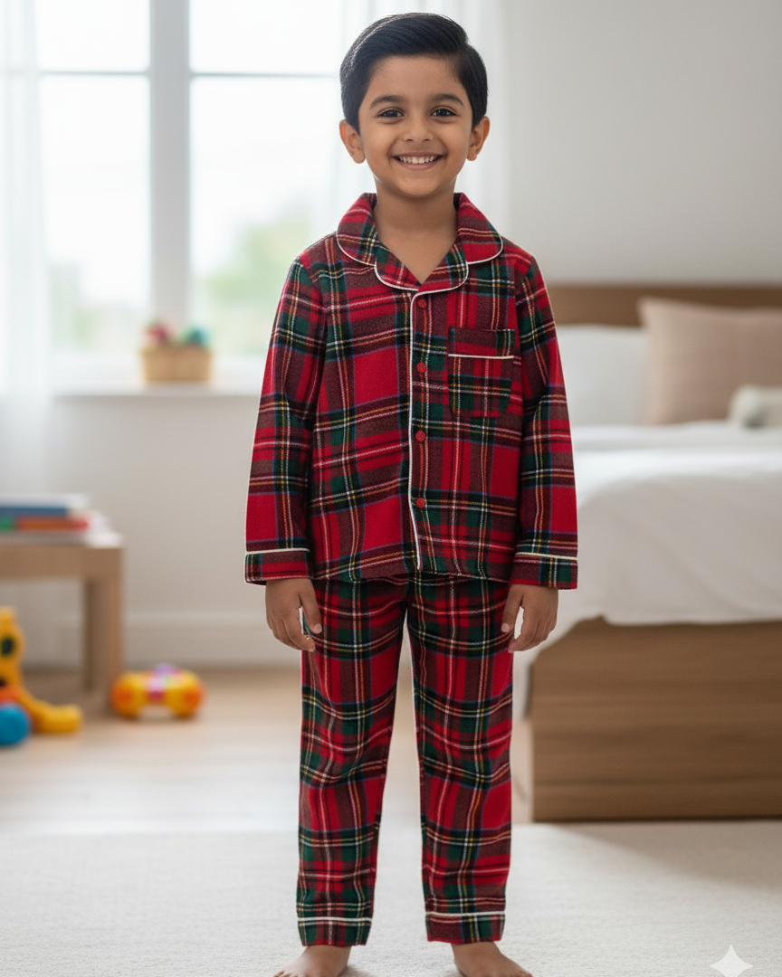Red Checked Flannel Nightwear for kids