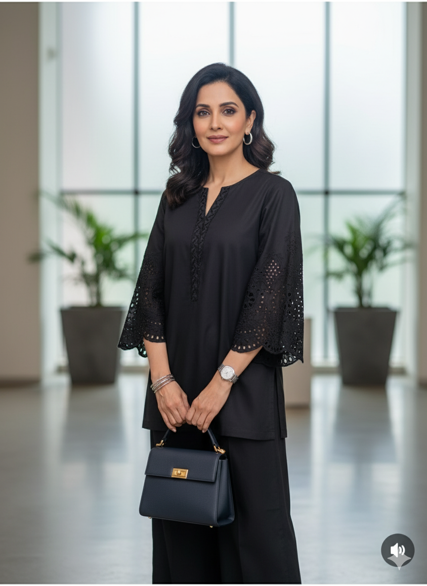 Black Lace Co-ord Set for Women