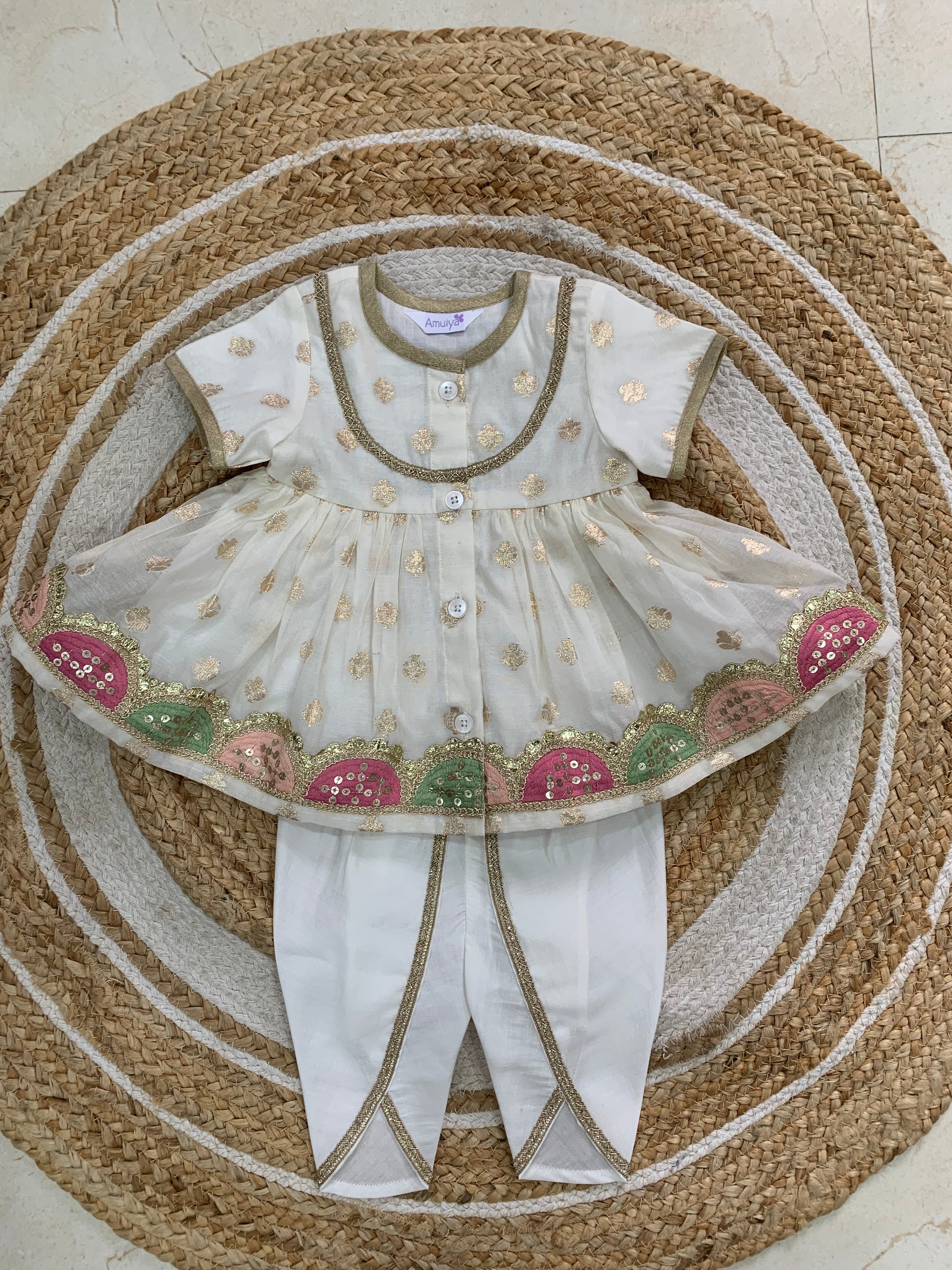 Chanderi Silk Angrakha Kurta & dhoti Set for kids