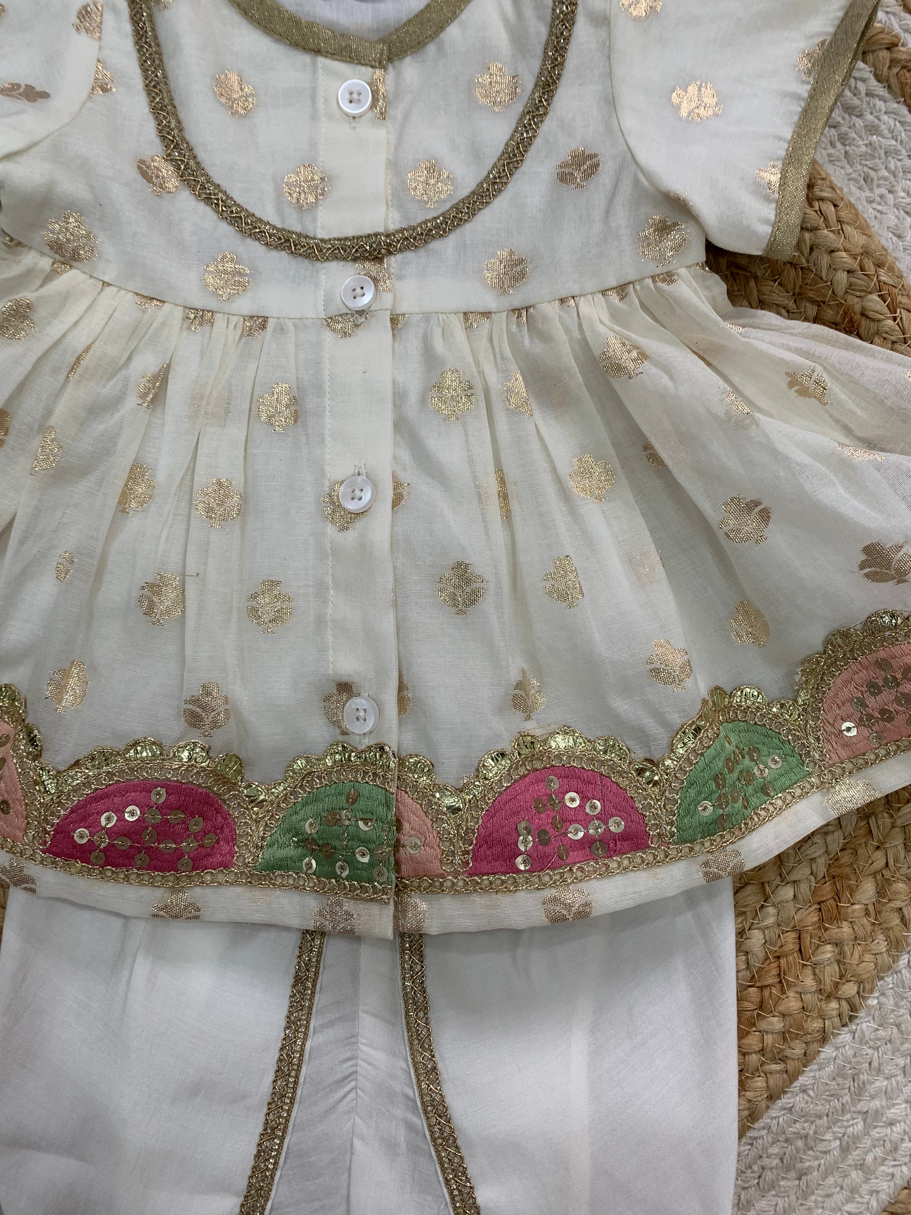 Chanderi Silk Angrakha Kurta & dhoti Set for kids