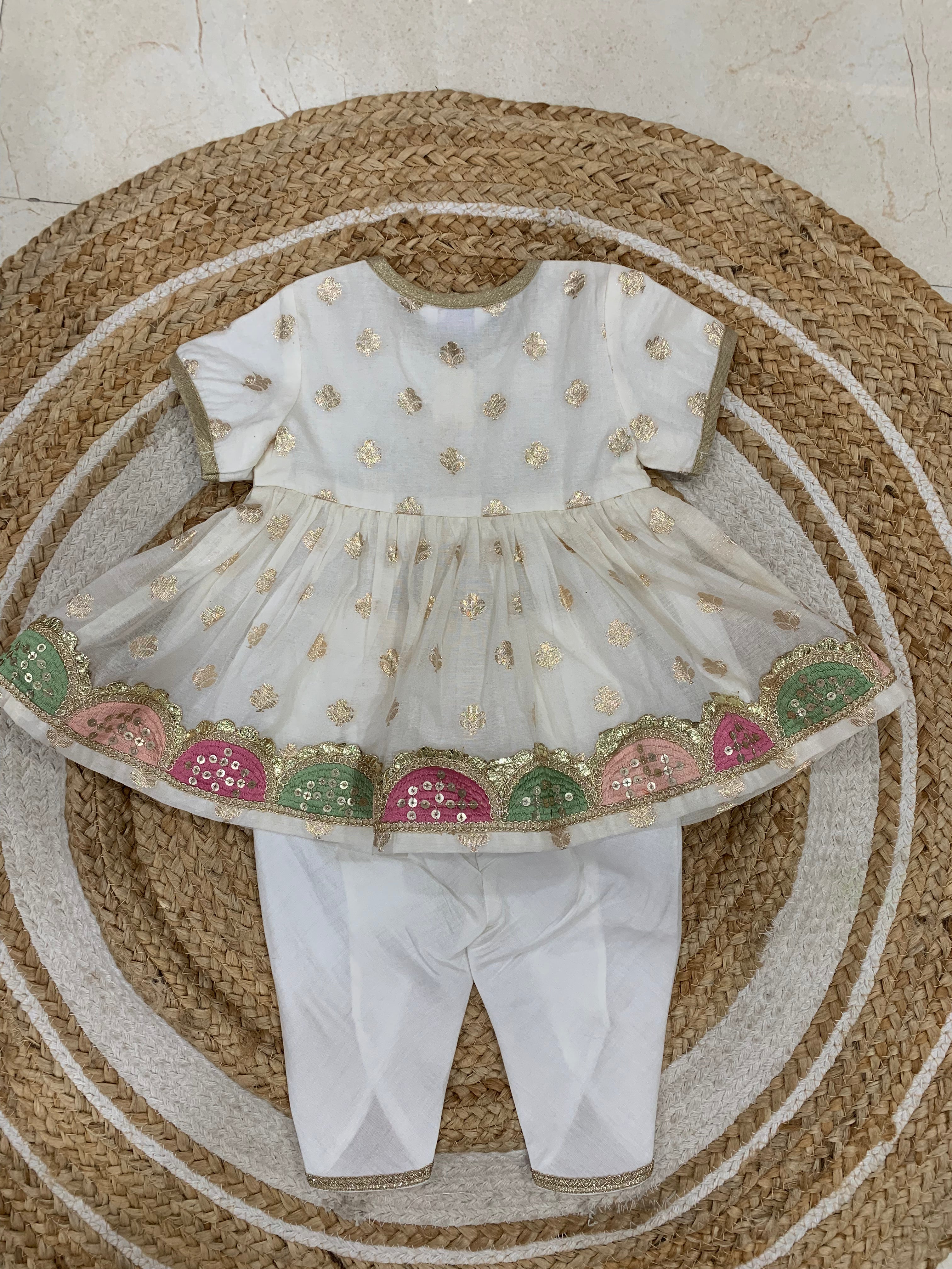 Chanderi Silk Angrakha Kurta & dhoti Set for kids