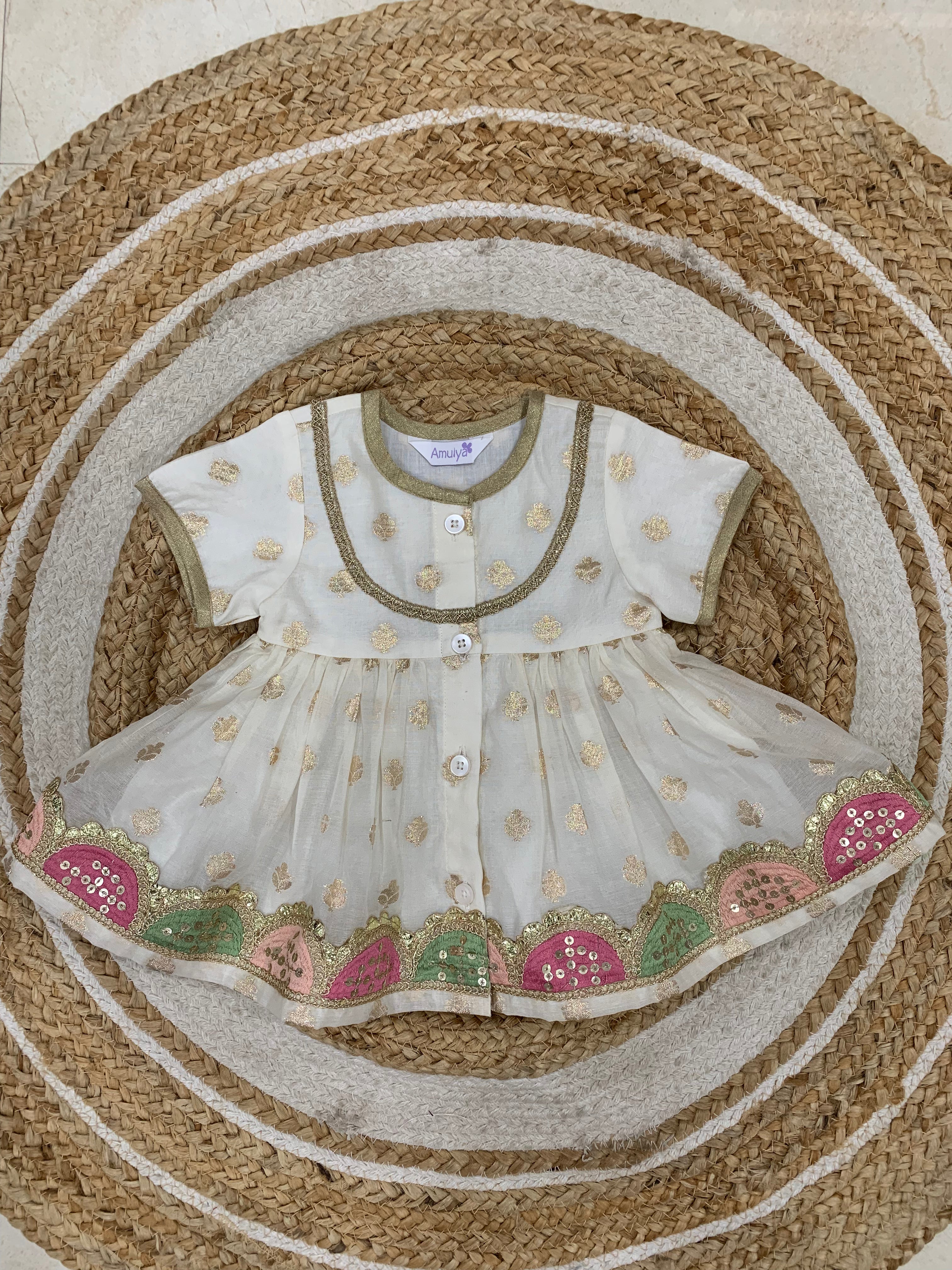 Chanderi Silk Angrakha Kurta & dhoti Set for kids