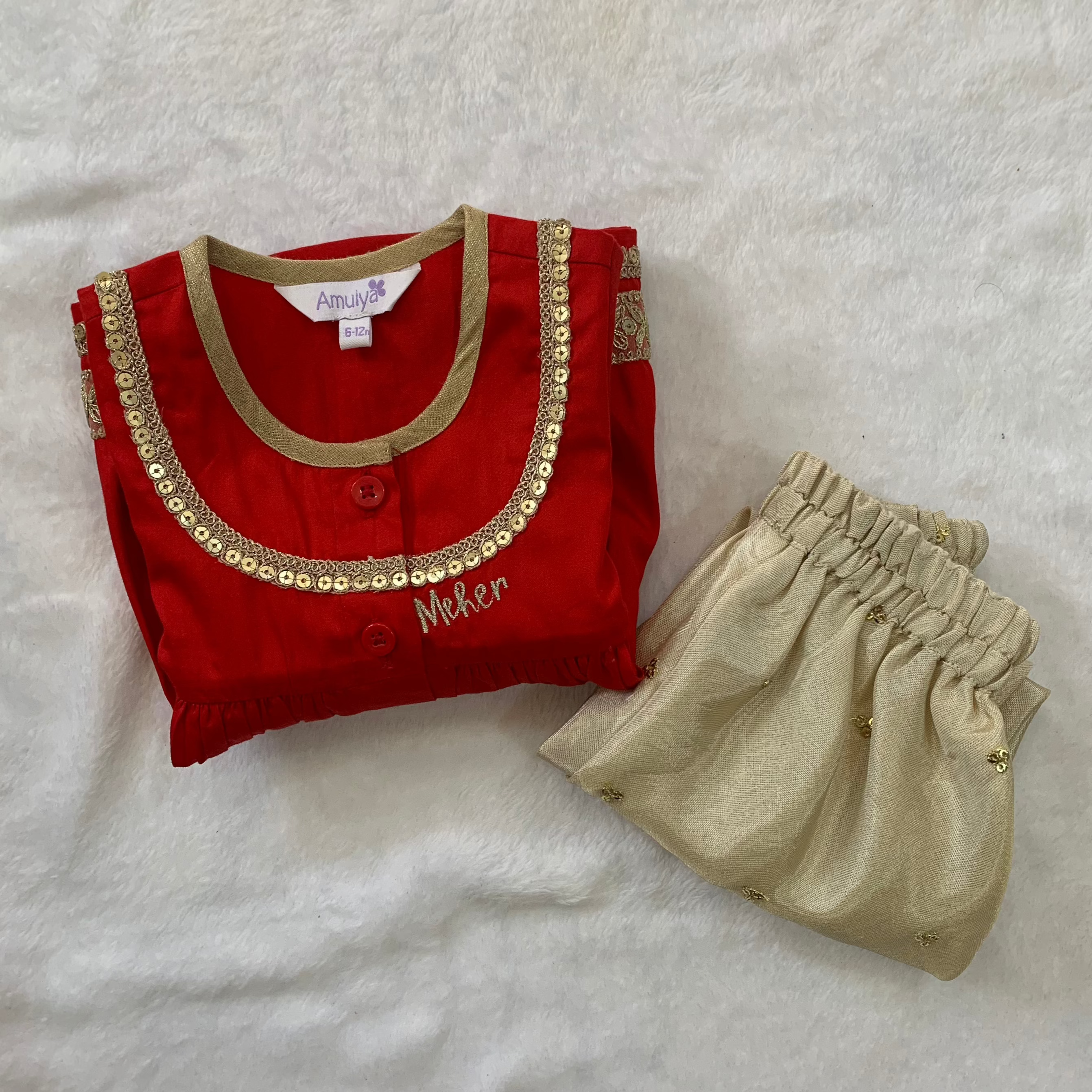 Sequin work Angrakha Kurta & dhoti Set in Tissue