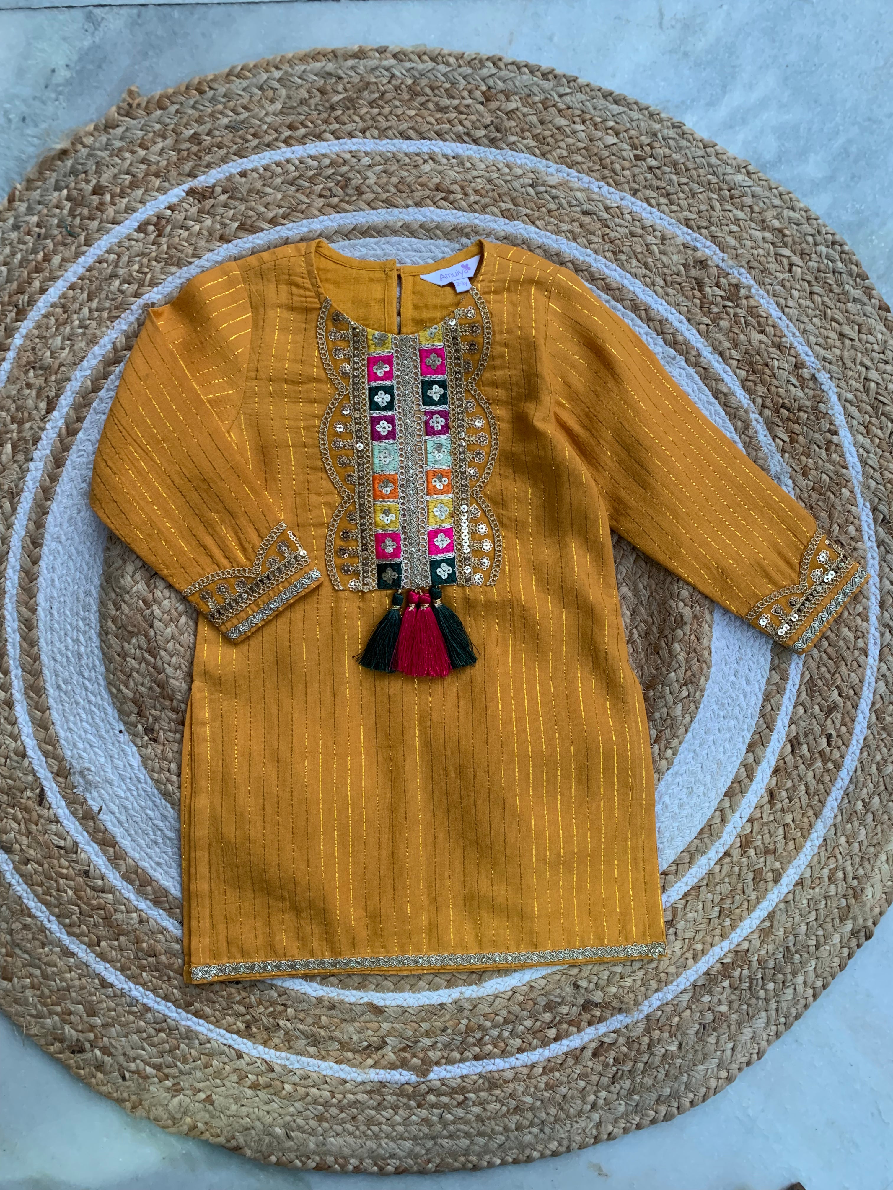 Multicolor Embroidered Girls Garara set in Shimmer