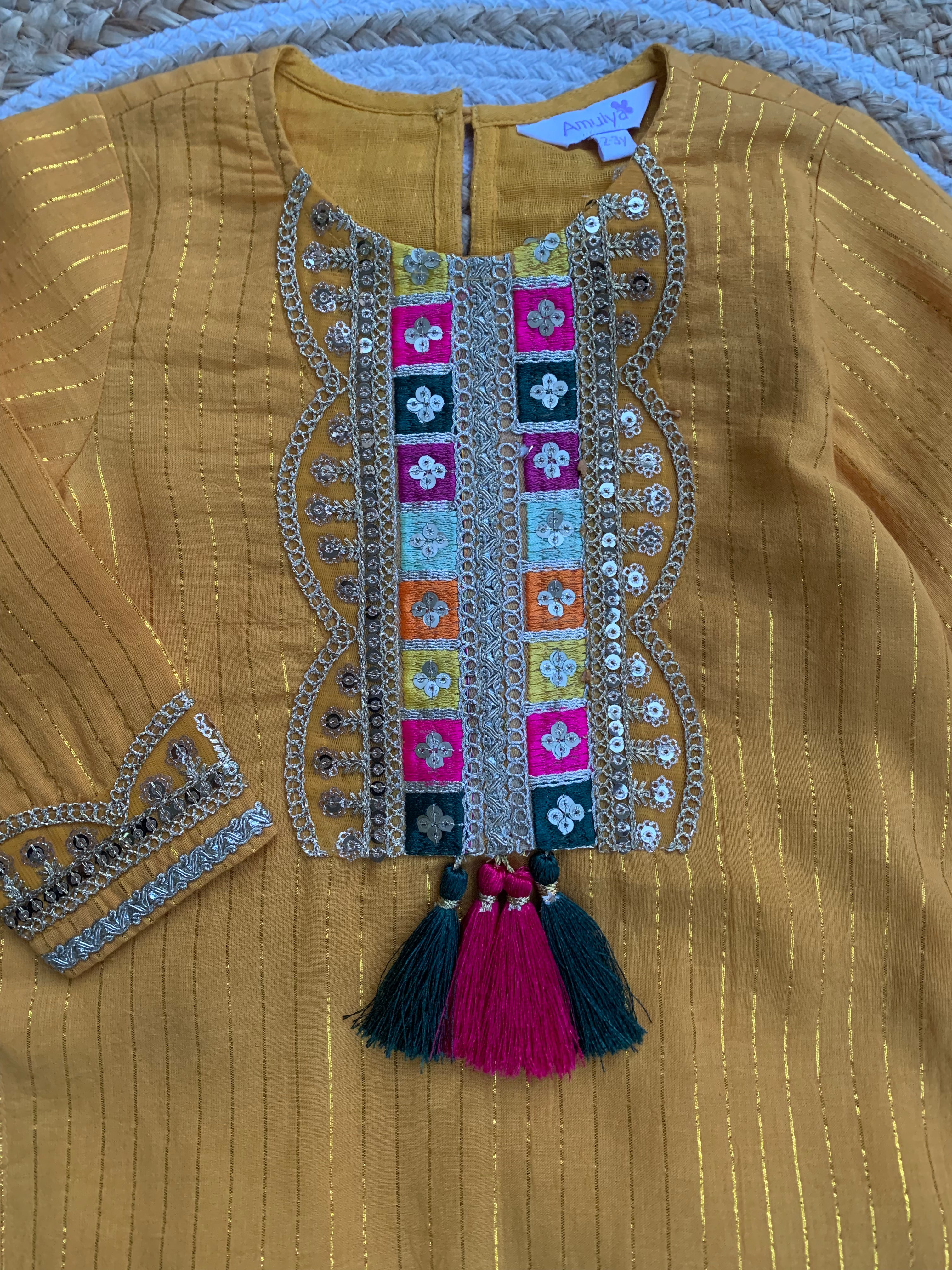 Multicolor Embroidered Girls Garara set in Shimmer