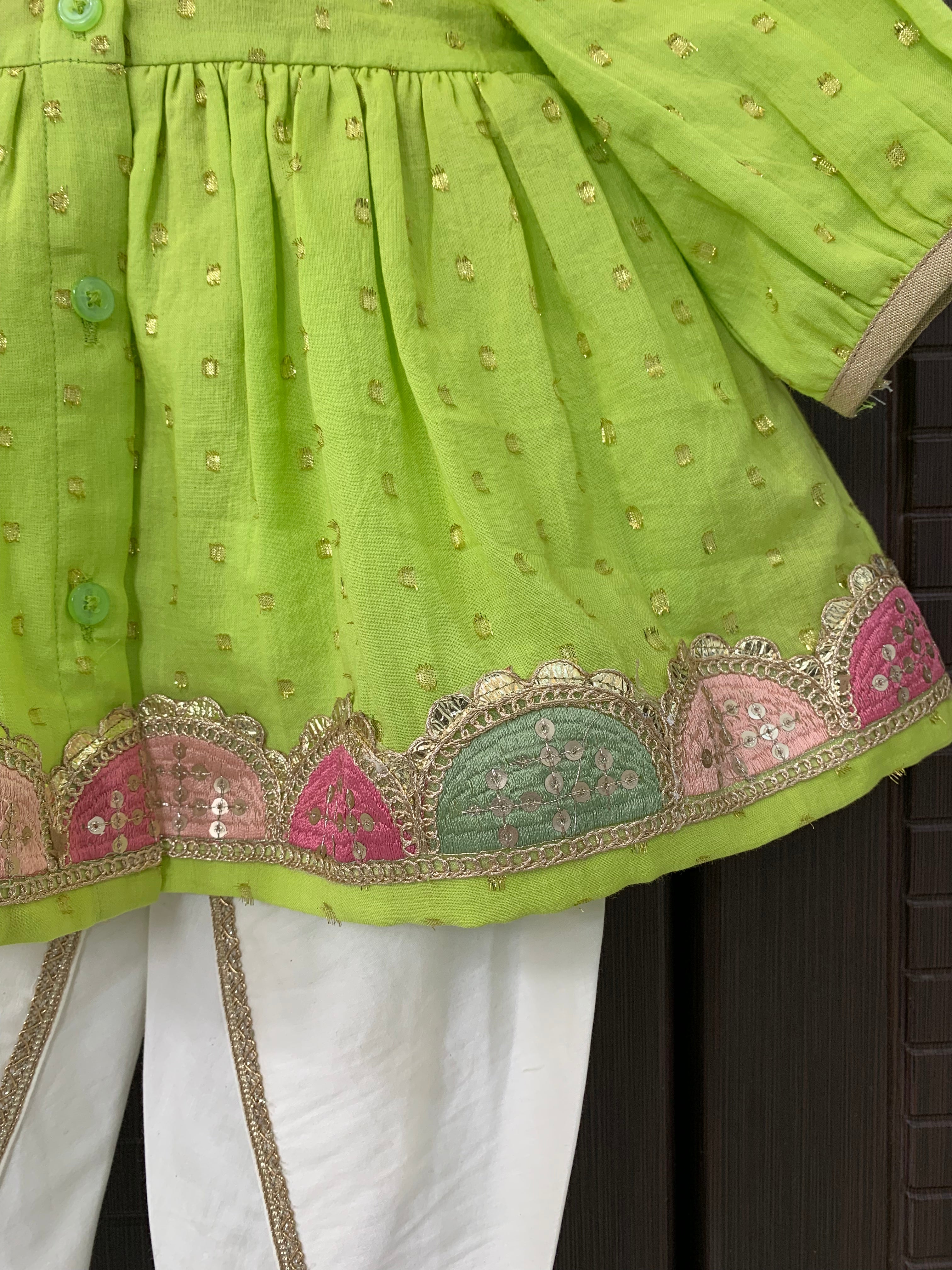 Embroidered Angrakha Kurta & dhoti Set for kids -green