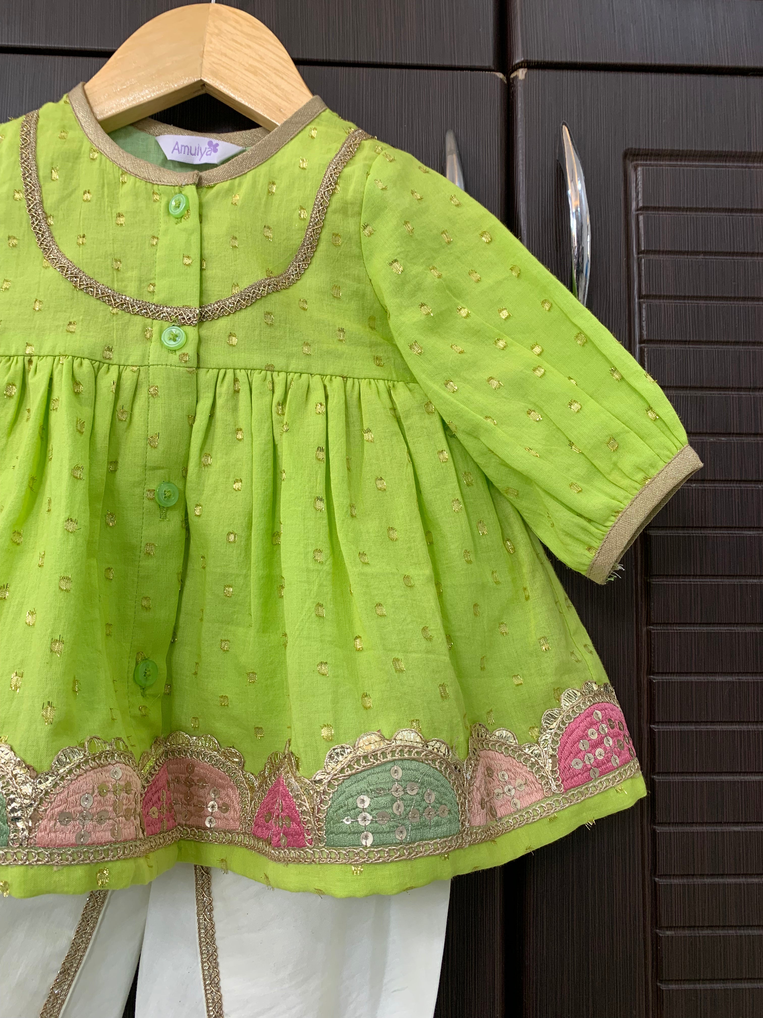 Embroidered Angrakha Kurta & dhoti Set for kids -green