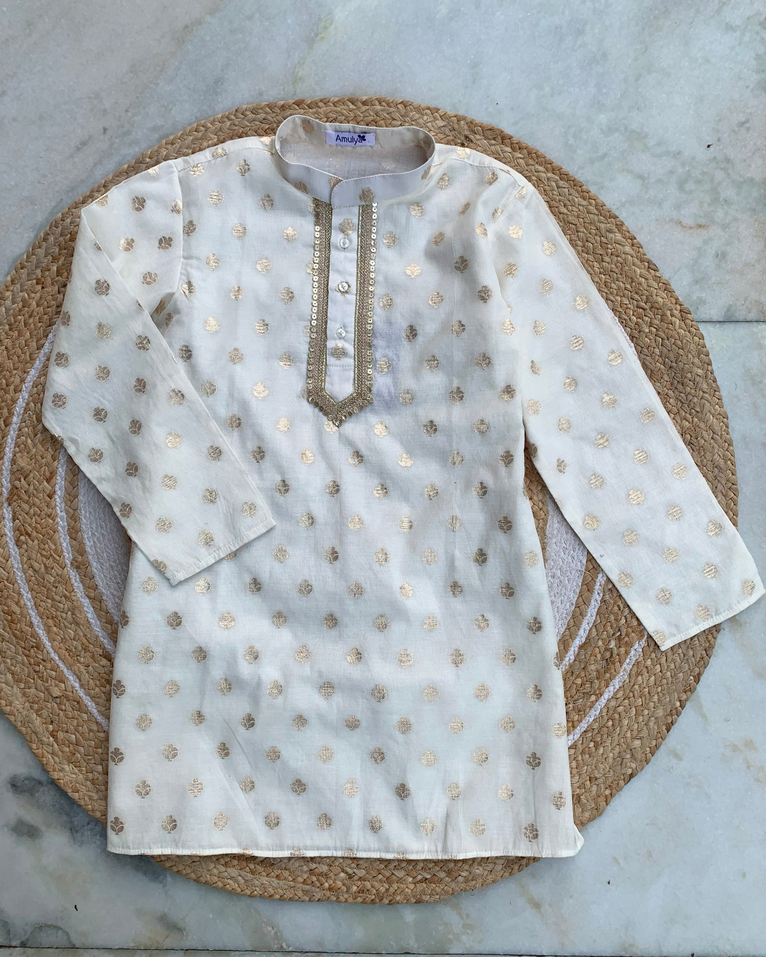 Sequin work Ivory Kurta & pajama Set for boys