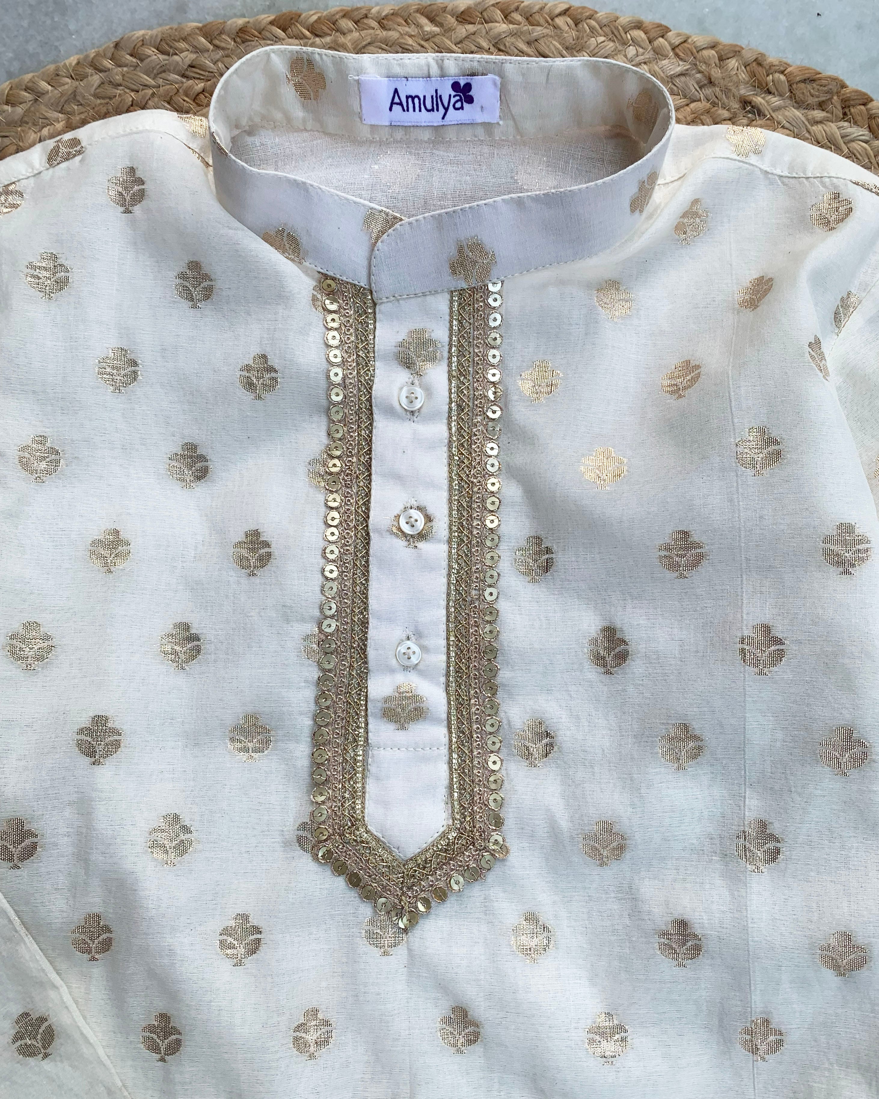 Sequin work Ivory Kurta & pajama Set for boys