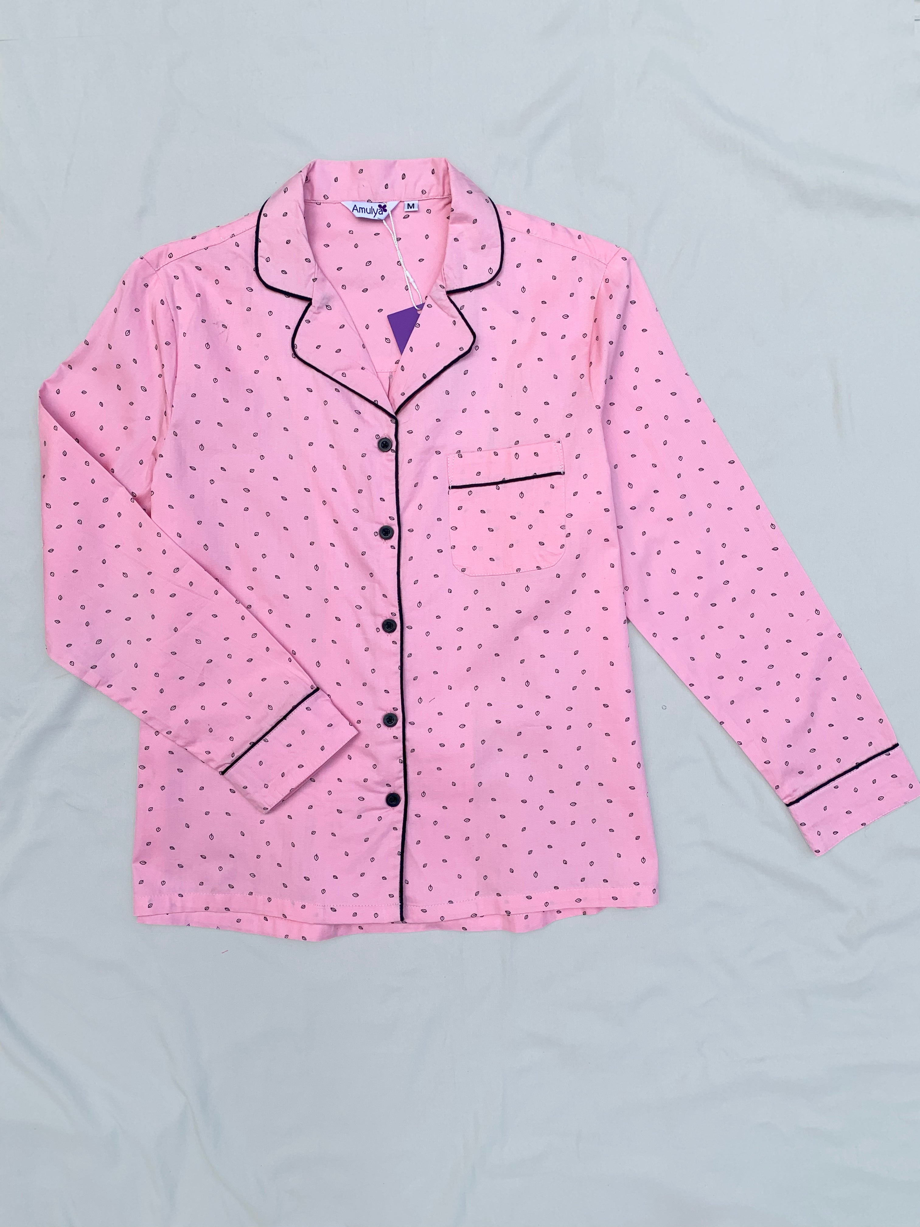 Pink leaves Print Nightsuit for Women