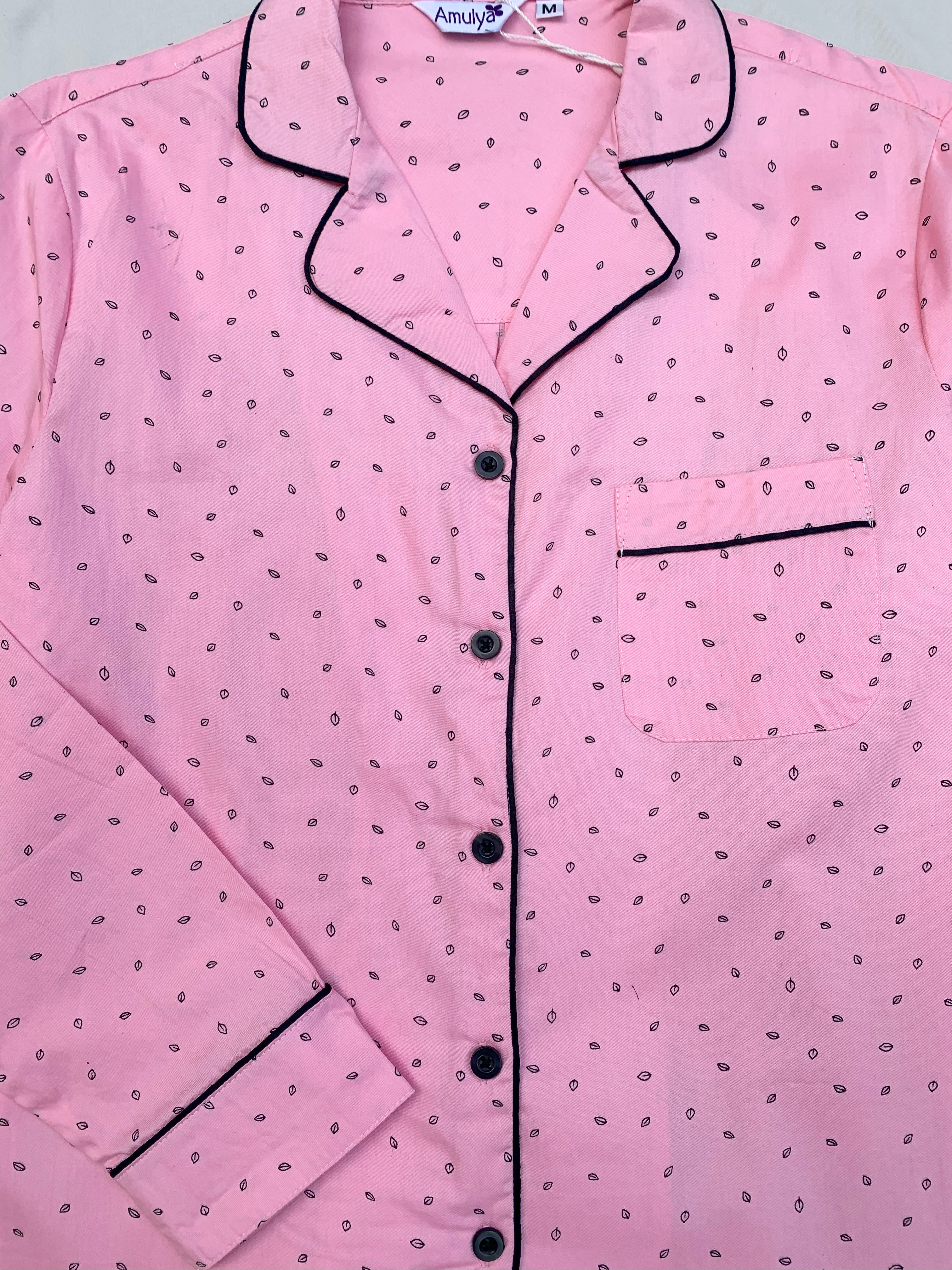 Pink leaves Print Nightsuit for Women