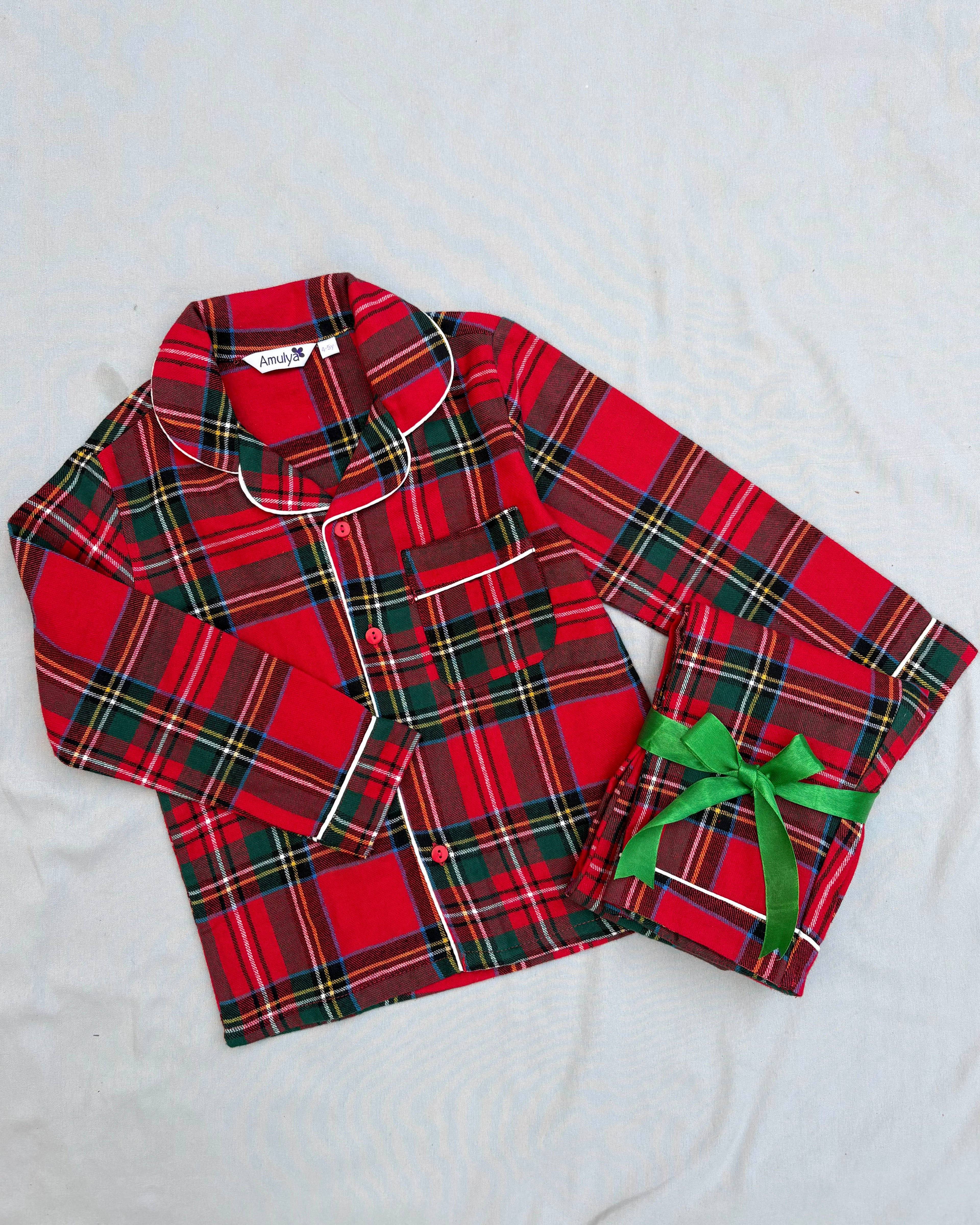 Red Checked Flannel Nightwear for kids