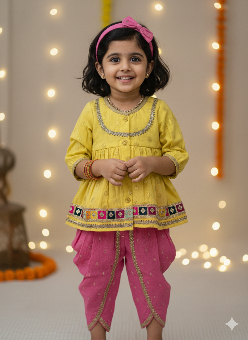 Embroidered Angrakha Kurta & dhoti Set for kids