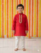 Sequin work red Kurta & pajama Set for boys