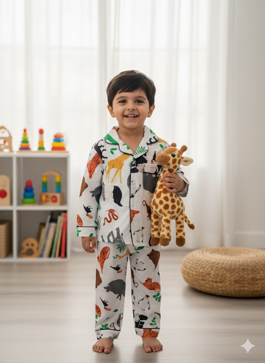 Wildlife Print Nightsuit for Kids