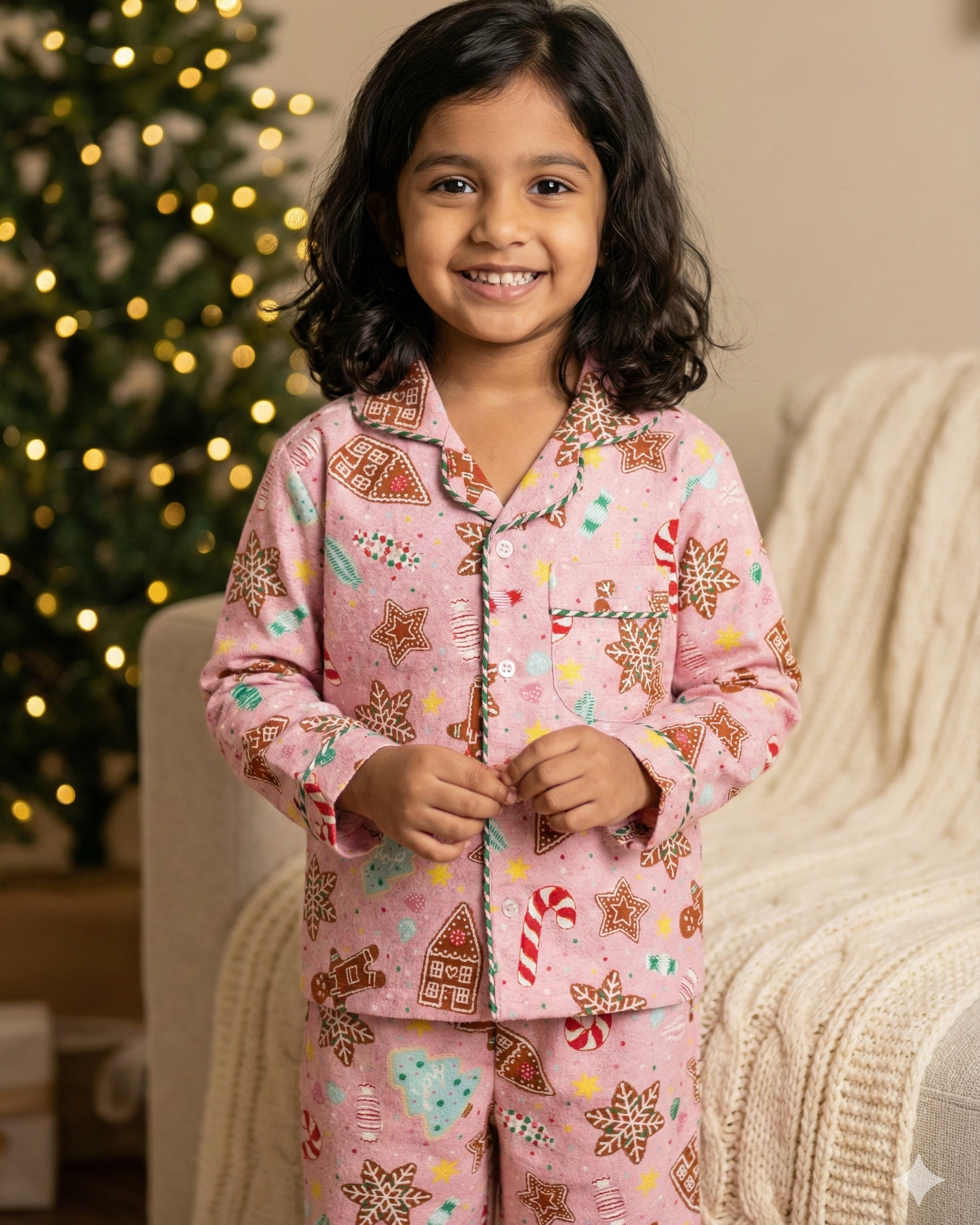 Gingerbread Print Flannel Nightwear for kids