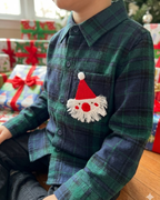 Santa Clause Embroidered Green Plaid Flannel Nightwear for kids