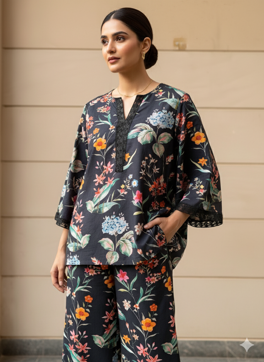 Midnight Bloom Cotton Co-ord Set