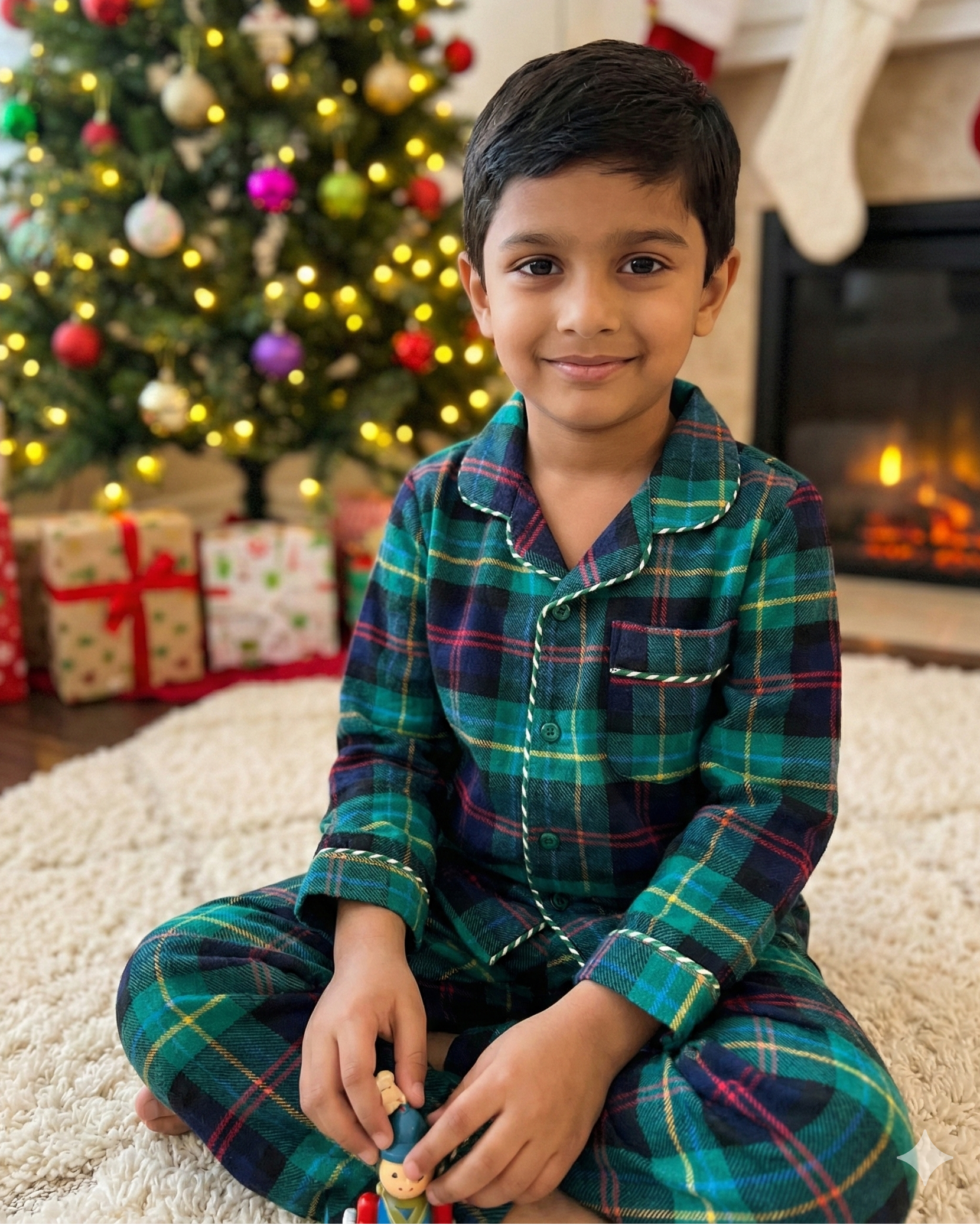 Green checks Flannel Nightwear for kids