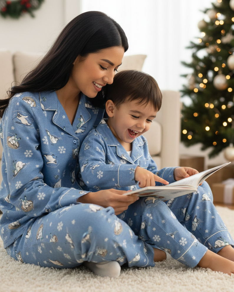 Skating Polar bear Print Flannel Nightwear for kids