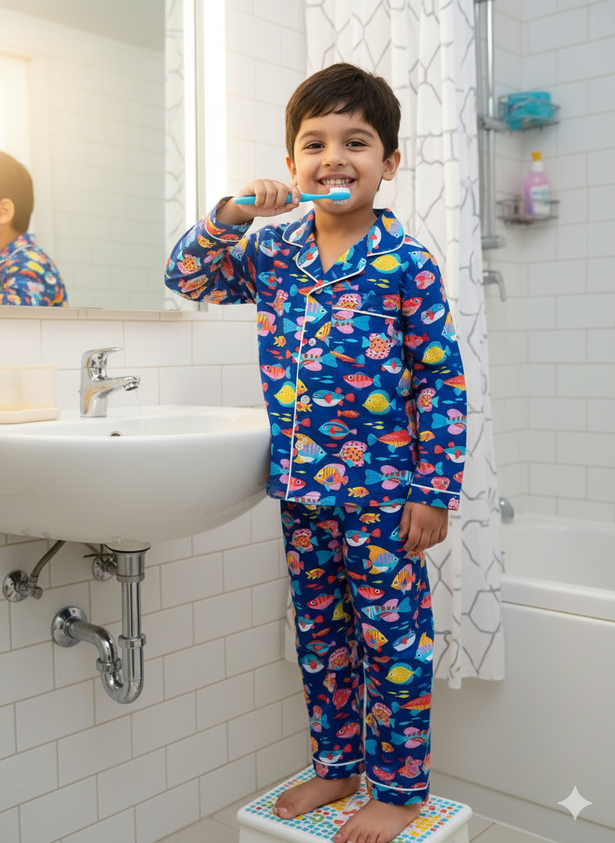 Fish Print Nightsuit for Kids