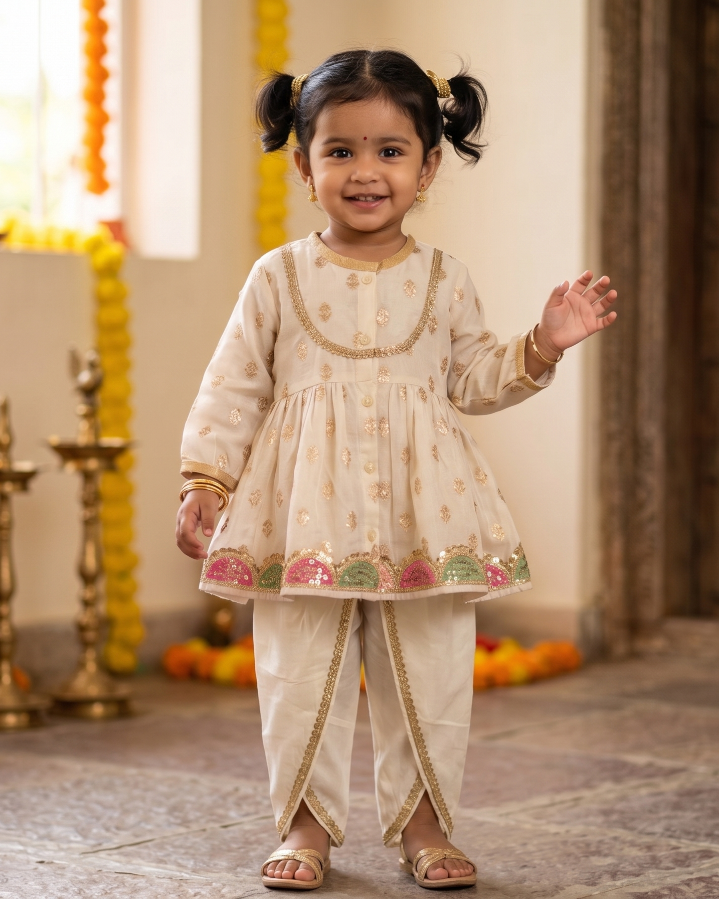 Chanderi Silk Angrakha Kurta & dhoti Set for kids