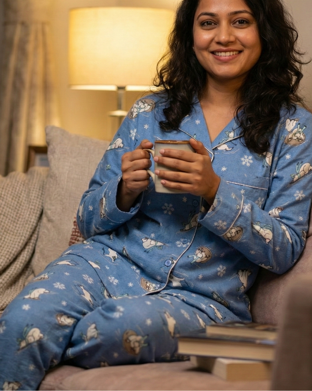 Skating Polar bear Flannel PJ set for Women