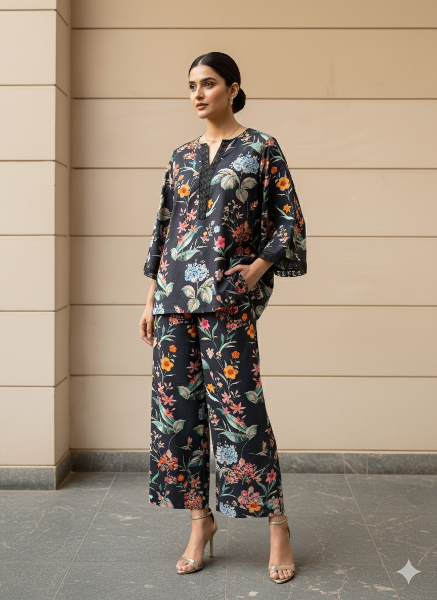 Midnight Bloom Cotton Co-ord Set