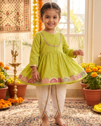Embroidered Angrakha Kurta & dhoti Set for kids -green