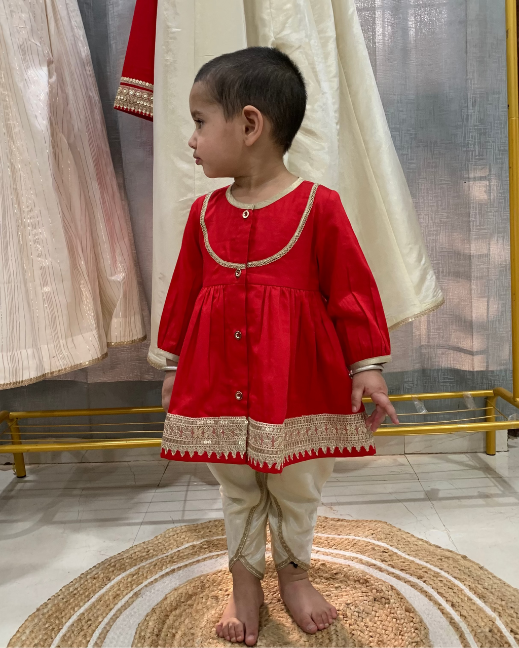 Sequin work Angrakha Kurta & dhoti Set in Tissue