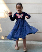 Butterfly Embroidered Girls Organza Dress