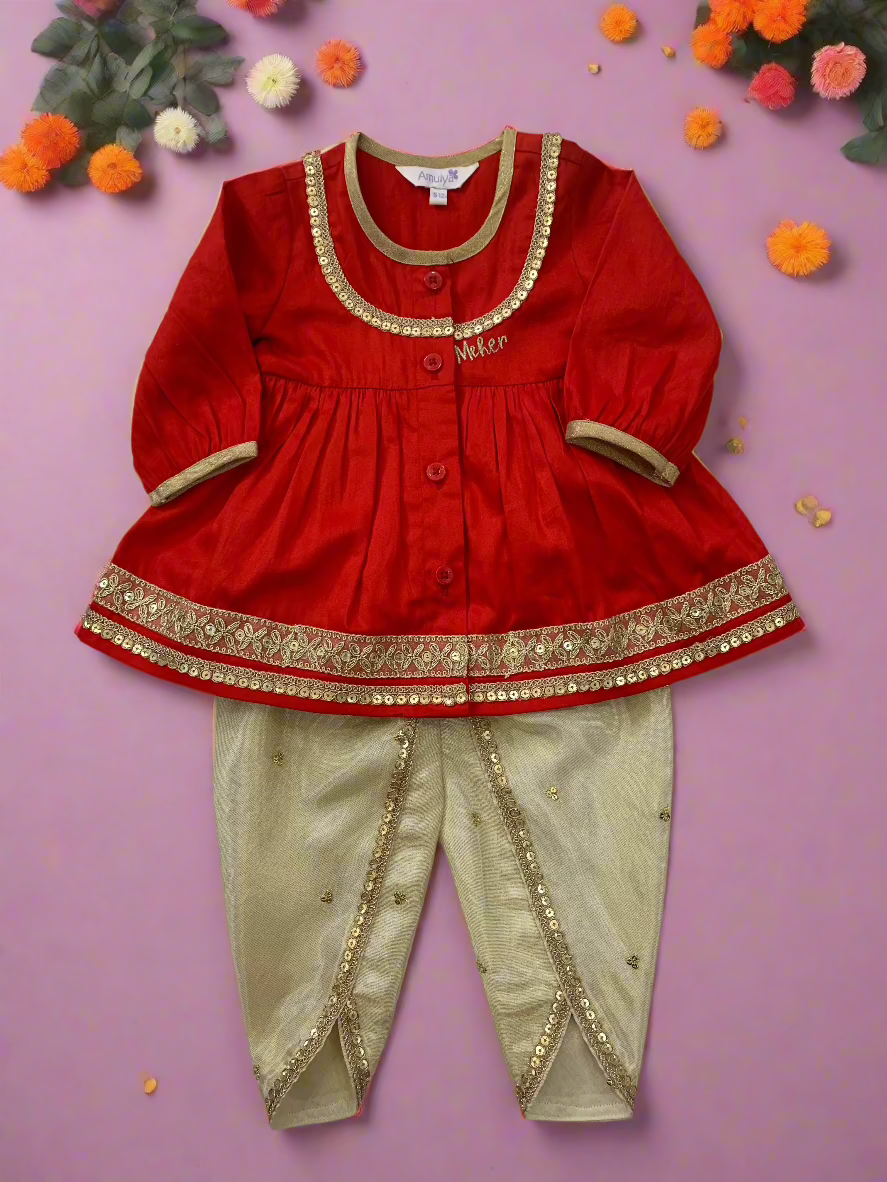 Sequin work Angrakha Kurta & dhoti Set in Tissue