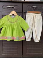 Embroidered Angrakha Kurta & dhoti Set for kids -green