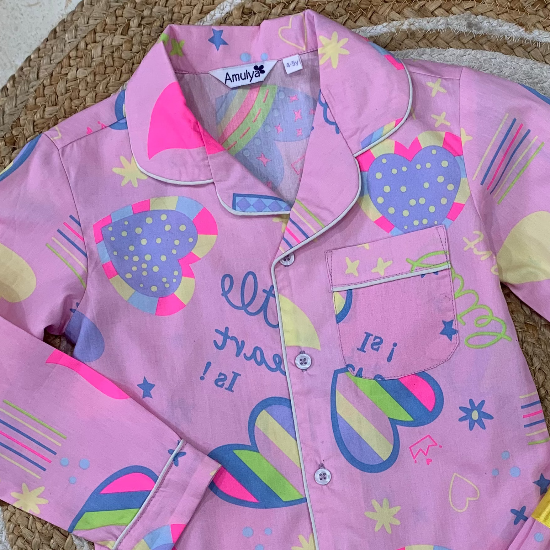 Pink Little hearts print Nightsuit for Kids