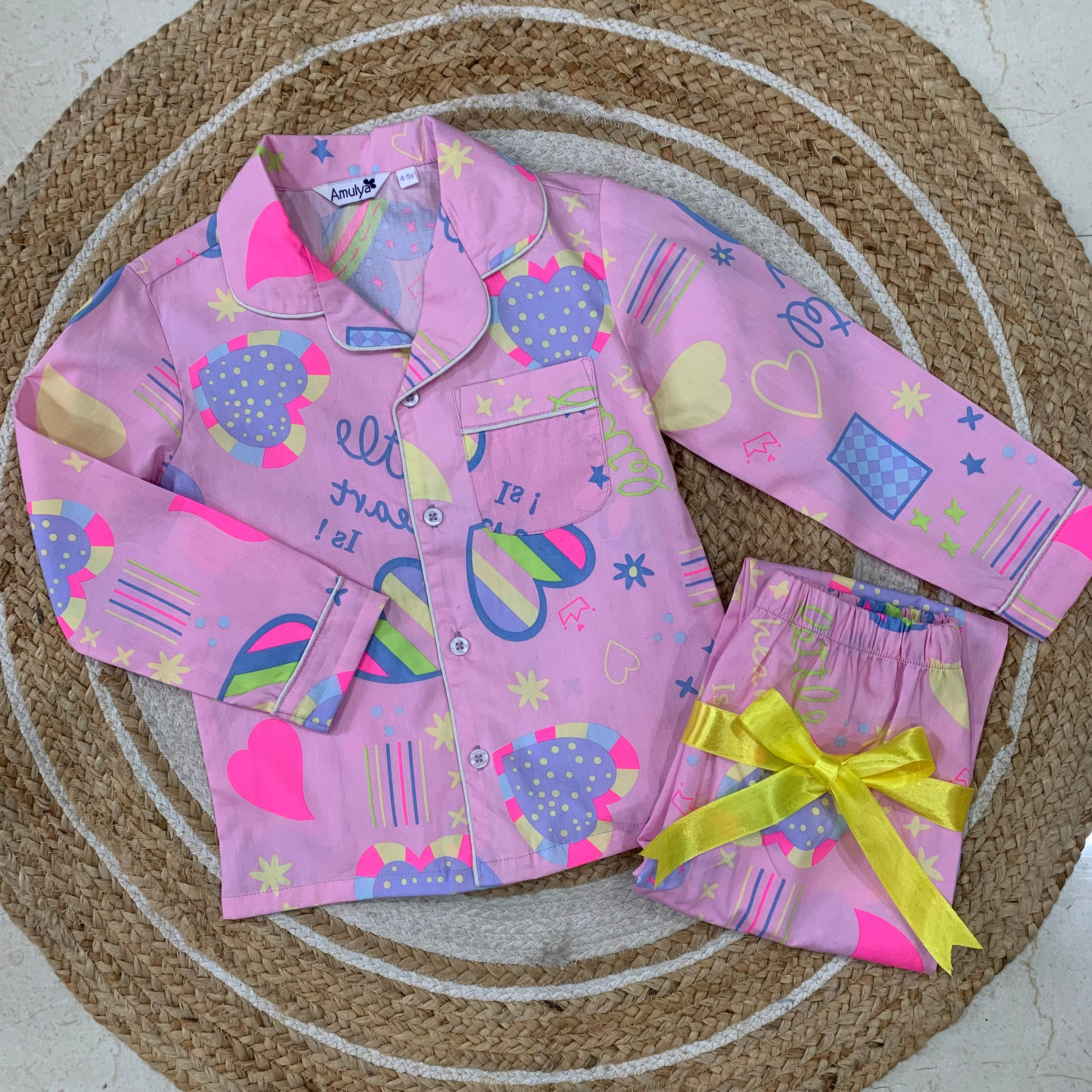 Pink Little hearts print Nightsuit for Kids