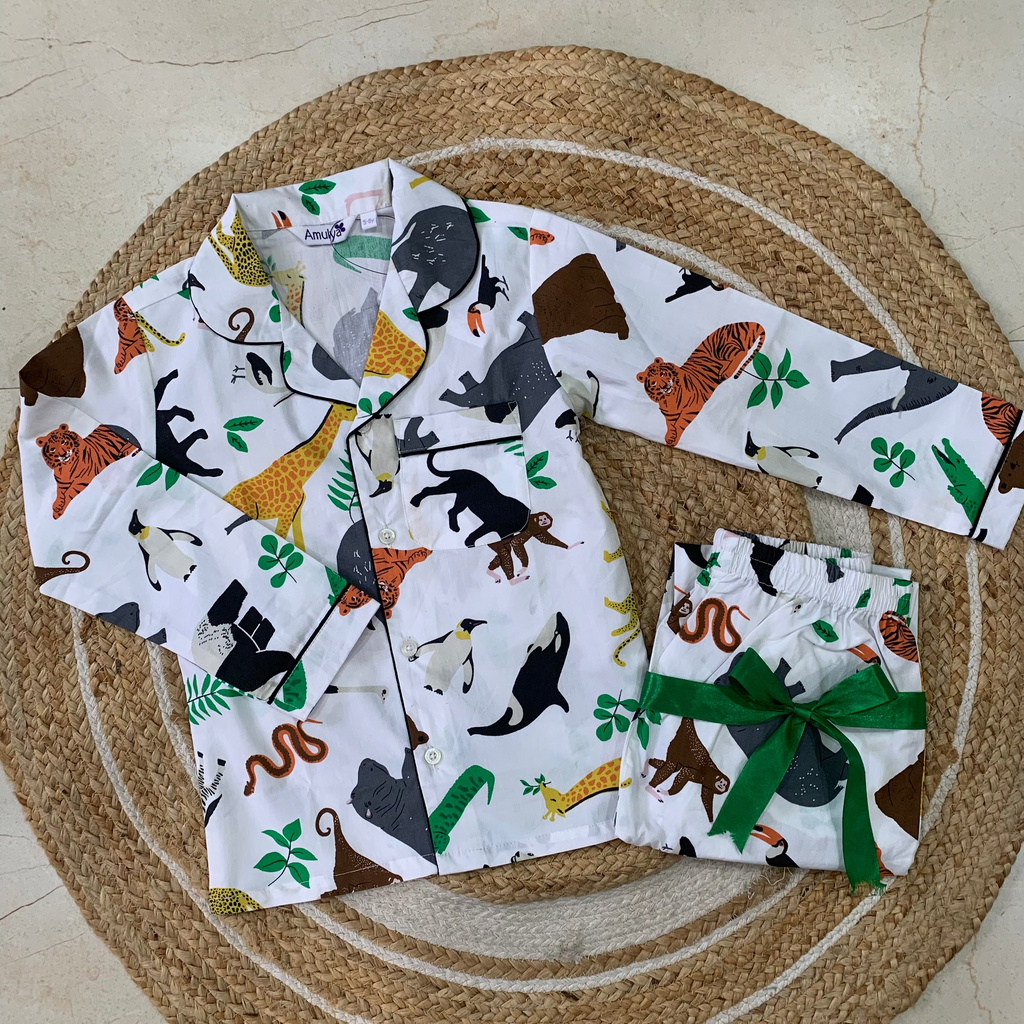 Wildlife Print Nightsuit for Kids