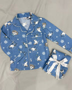 Skating Polar bear Print Flannel Nightwear for kids