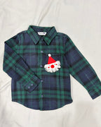 Santa Clause Embroidered Green Plaid Flannel Nightwear for kids