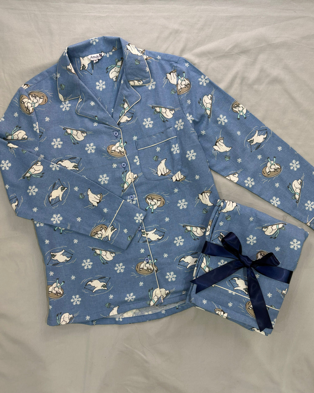 Skating Polar bear Flannel PJ set for Women