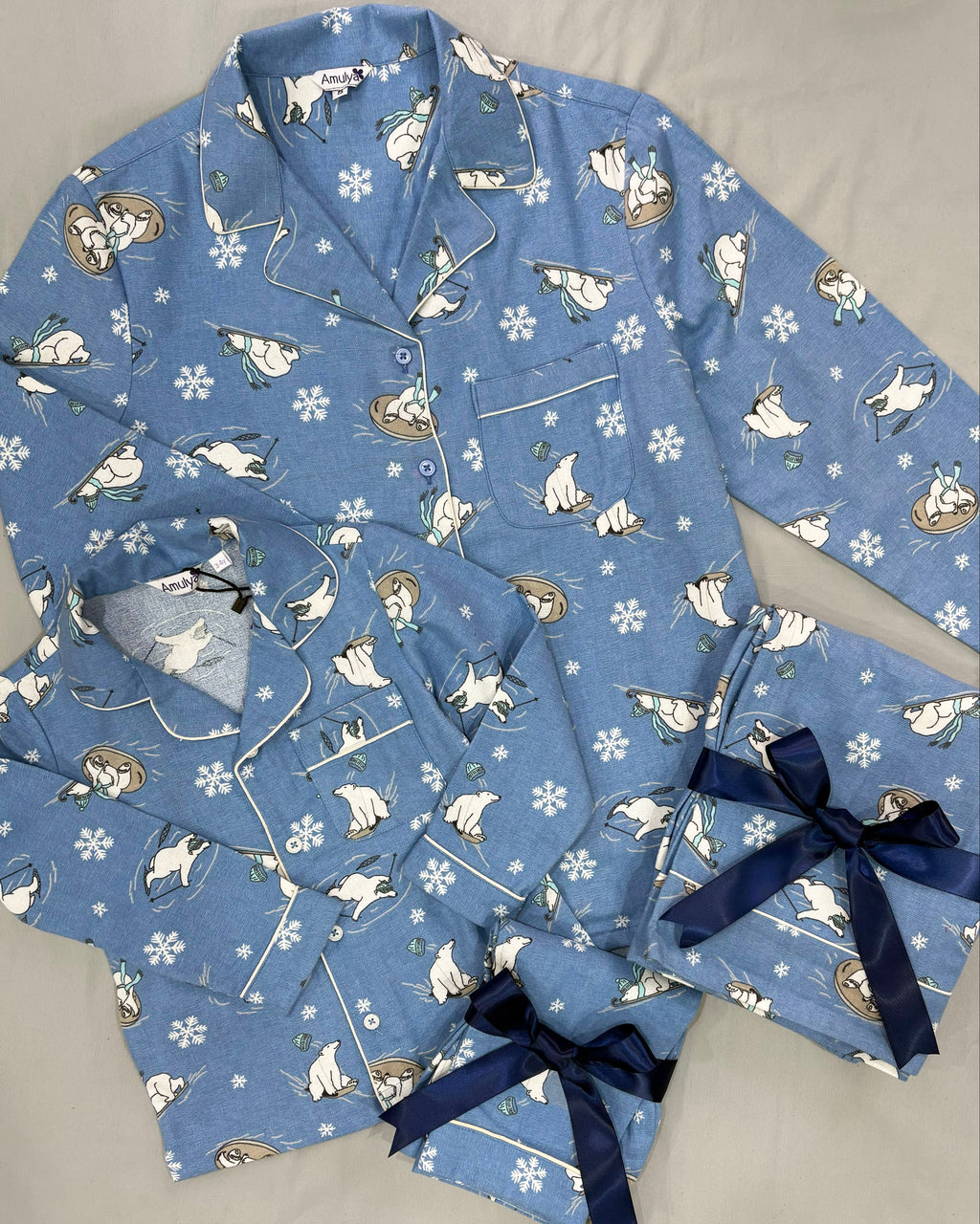 Skating Polar bear Flannel PJ set for Women