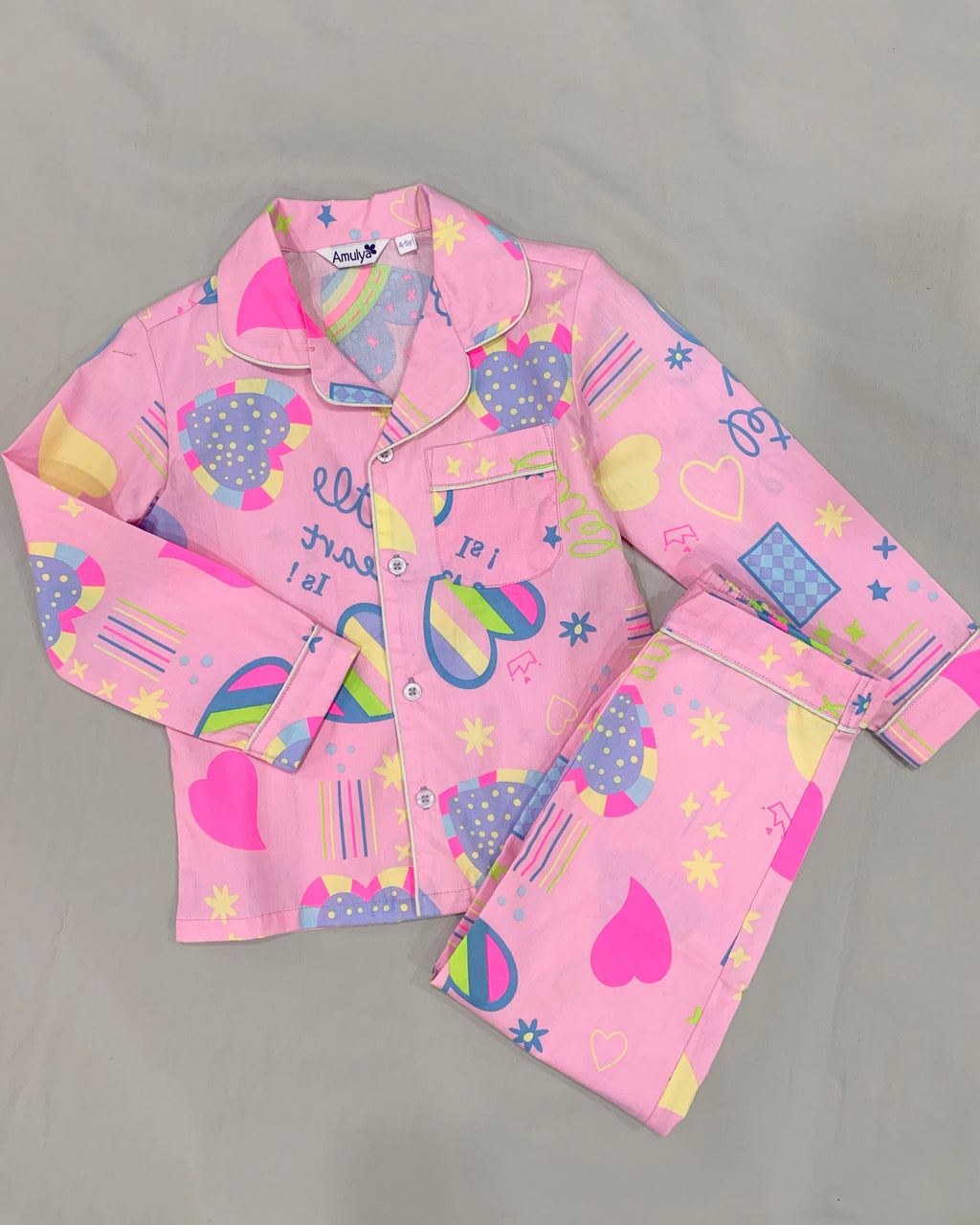Pink Little hearts print Nightsuit for Kids