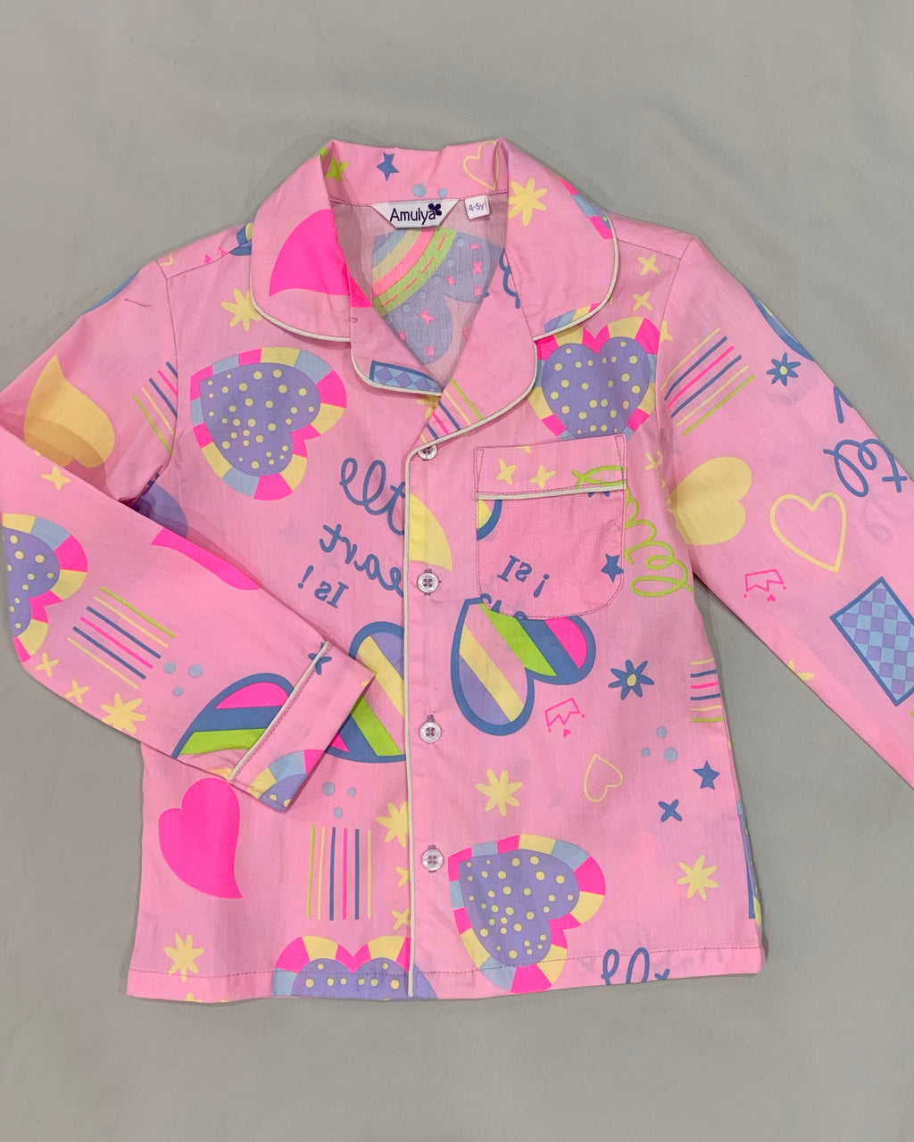 Pink Little hearts print Nightsuit for Kids