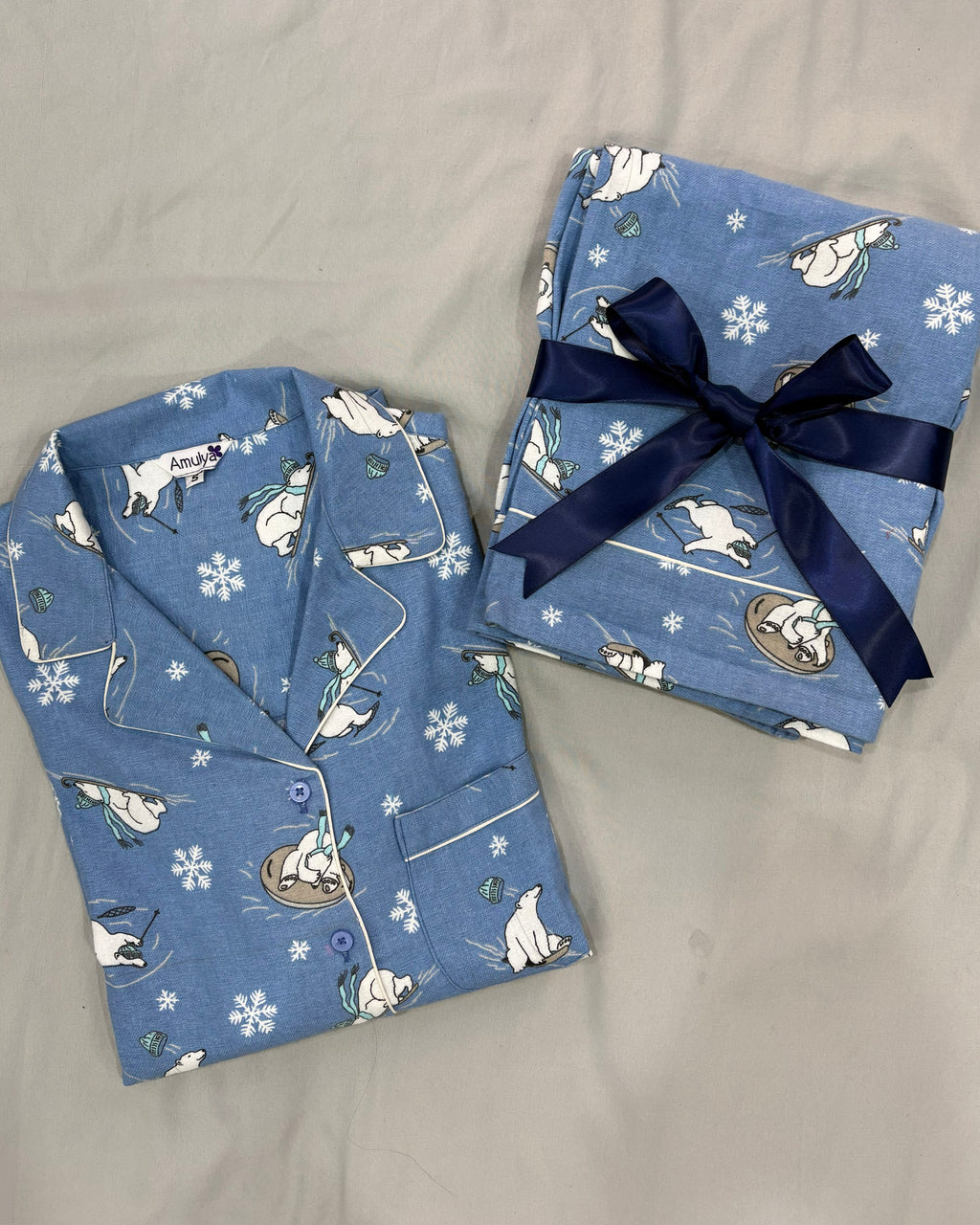 Skating Polar bear Flannel PJ set for Women