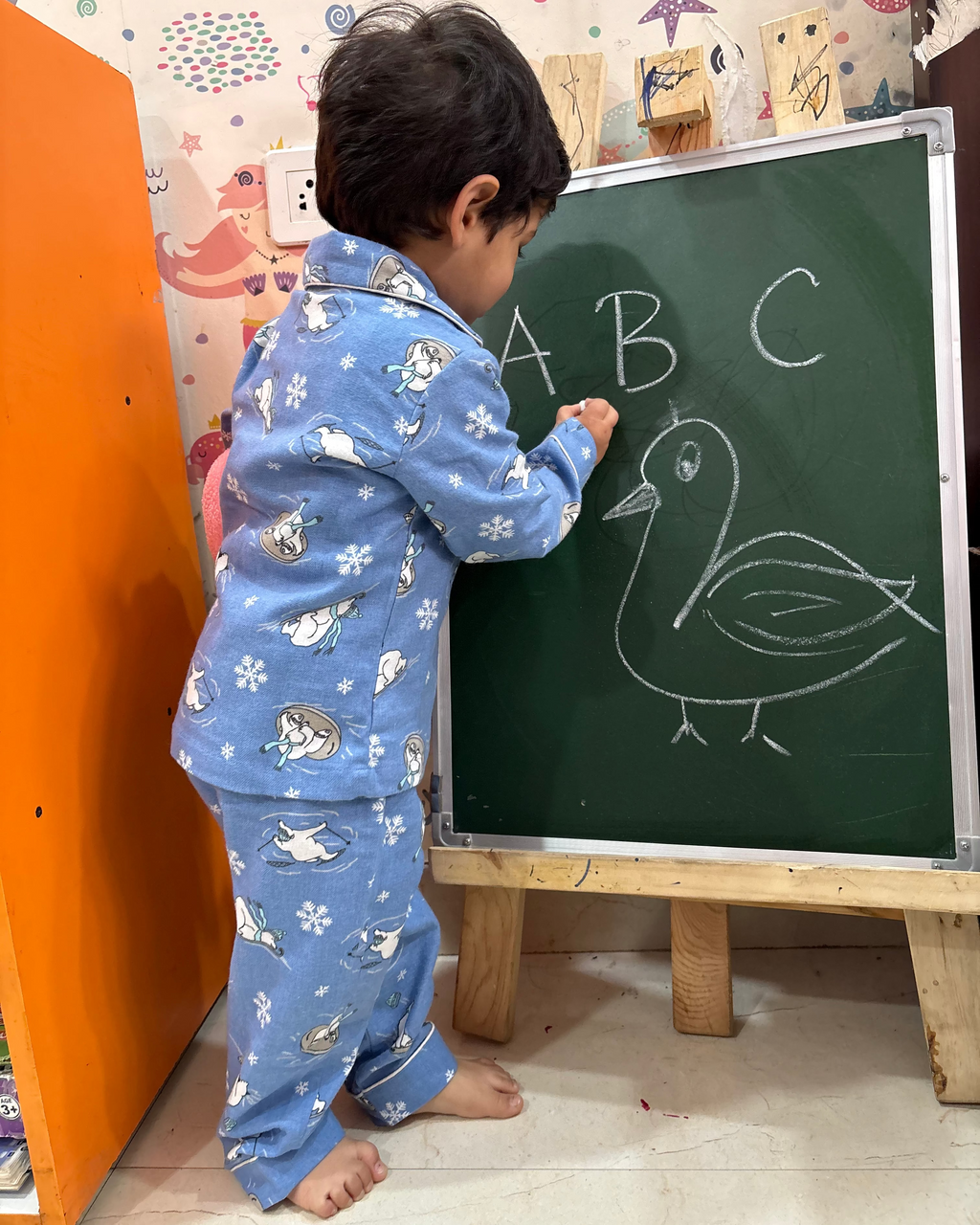 Skating Polar bear Print Flannel Nightwear for kids