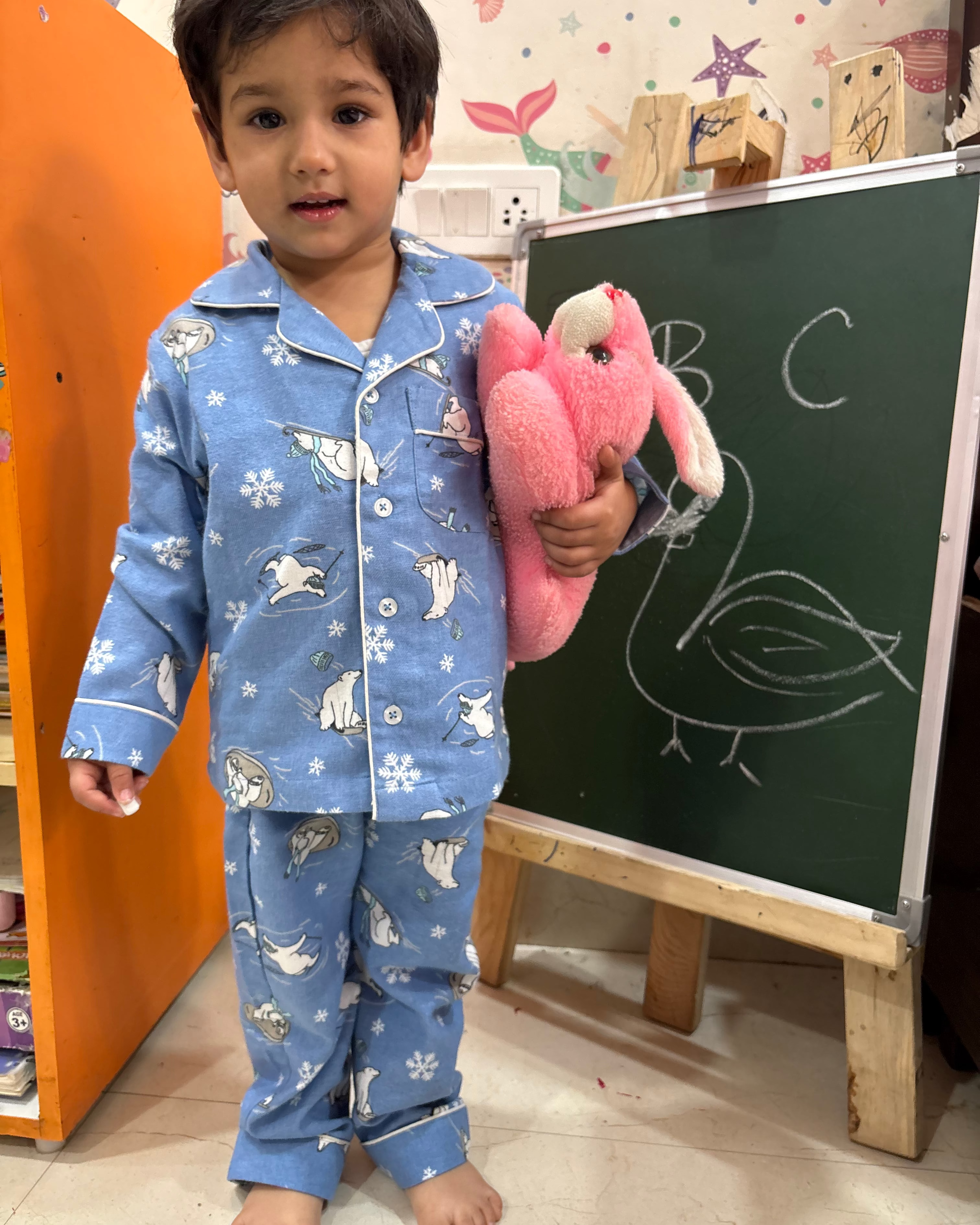 Skating Polar bear Print Flannel Nightwear for kids