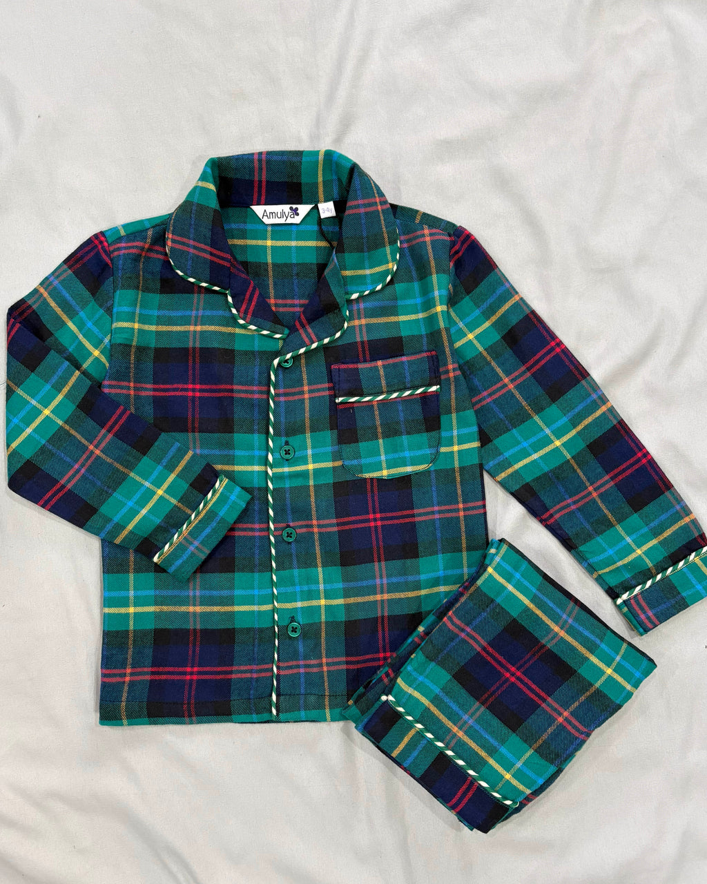 Green checks Flannel Nightwear for kids