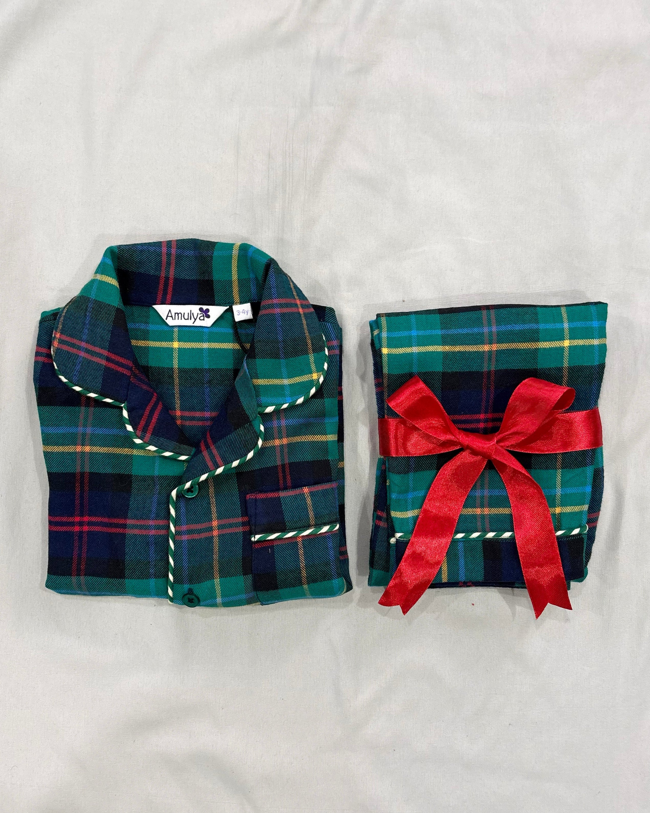 Green checks Flannel Nightwear for kids
