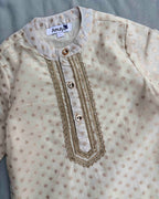 Boys embroidered kurta pajama set in Chanderi Silk-lined with pure cotton