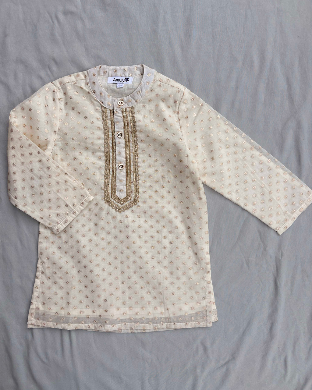 Boys embroidered kurta pajama set in Chanderi Silk-lined with pure cotton